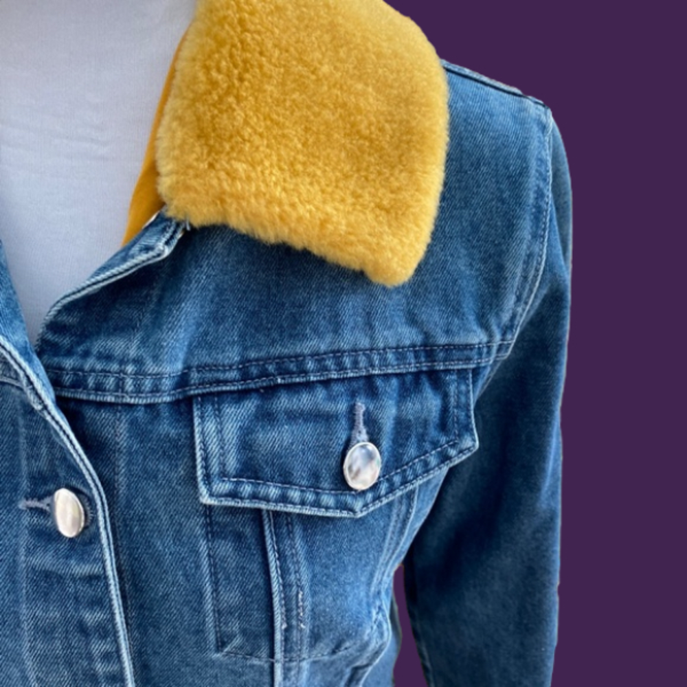 Samantha Sipos BABE Faux Fur Collar Denim Jacket EUC - Picture 12 of 14